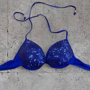 PINK Victoria’s Secret BOMBSHELL TRIPLE PUSH UP Y2K Blue Sequin Bikini Top